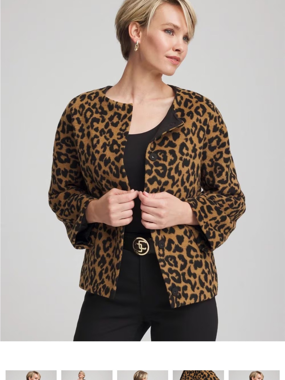 Chico's Fuzzy Collarless Animal Print Jacket in Brown and Black